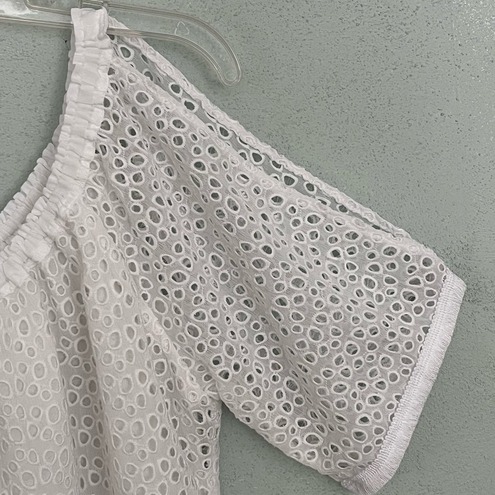 Lilly Pulitzer Lillette Top Resort White Eyelet Crinkle Chiffon Cottagecore XS - Picture 6 of 16